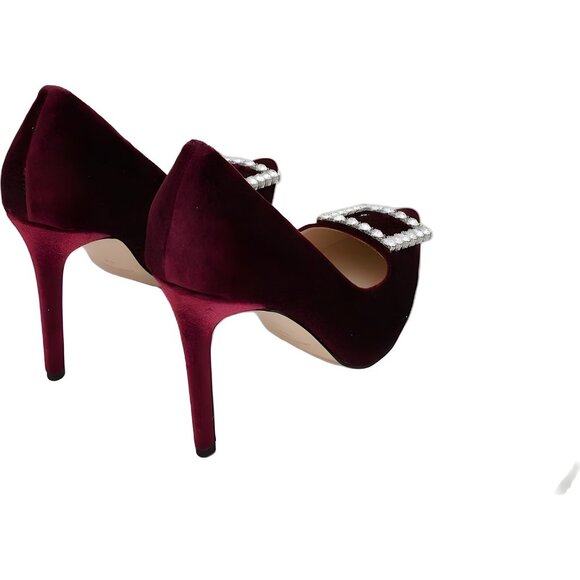 Nine West Franny Burgundy Velvet Jeweled Pointed Toe Pumps Heels Women 8M - Picture 3 of 6